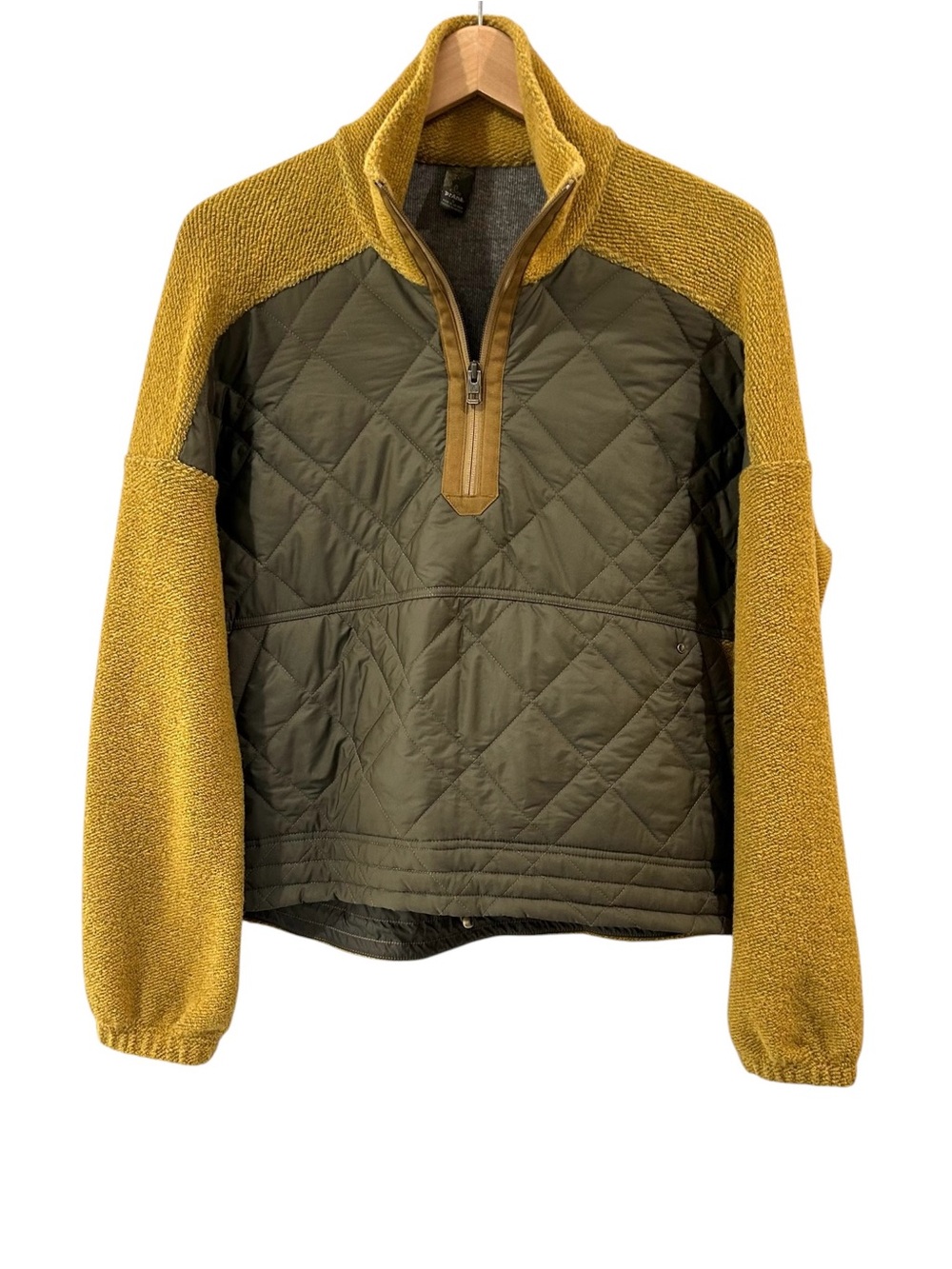 Prana women’s Glen Ivy Pullover S Leek olive gold 1/4 zip quilted outdoors NWT